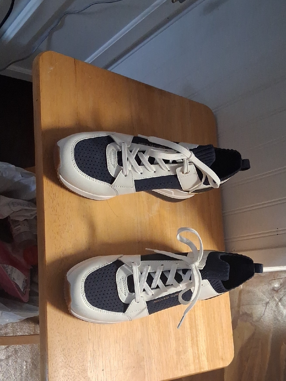 Women's Micheal Kors Casual Lace-Up Sneakers in Navy and White